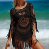 Casual Hollow Out Tassel Short Sleeve Round Neck Mini Dresses