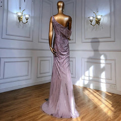A-Line High Split One Shoulder Beaded Party Dress