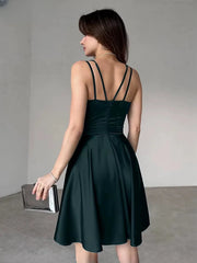 Elegant High Waist Pleated Spaghetti Strap Sleeveless Mini Dresses