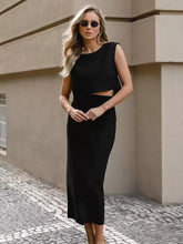Casual Jewel Neck Sleeveless Crop Top And Midi Skirt Two Piece Set