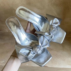 Butterfly-kont Square Toe Slippers Thin High Heel
