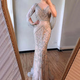 V-Neck Crystal Shawl Yarn Evening Dresses