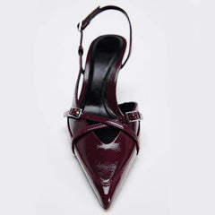 Designer Blue Denim Slingback Buckle Strap Pumps Pointed Toe High Heel