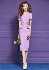 Elegant Chic Short Sleeve Ruffles Patchwork Beading Party Knee Length Dress