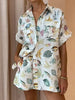 Casual Loose Turn-down Collar Short Sleeve Tops And Shorts 2 Pieces Set
