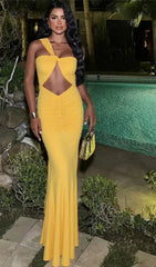 Elegant Sleeveless Hollow Out Diagonal collar Night Club Evening Party Long Maxi Dress