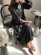 Maxi Dress High Collar Casual Buttons Floor Length Dress