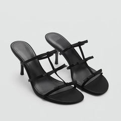 Lolita Style Bow-Adorned Slippers Open-Toe Thin High Heel