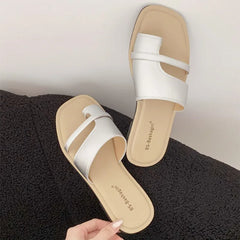 Square Toe Narrow Strap Flip Flops Outdoor Clip-toe Flat Sandals Comfortable Non-slip Vacation Beach Shoes