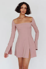 Kieran Long Sleeve A-Line Mini Dress Blush
