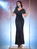 Luxury V-Neck Mermaid Hem Glitter Sequin Short Sleeve Dress