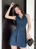 Casual Denim Chic Vintage Sleeveless Slim Short Mini Dress