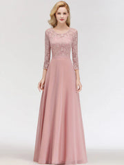 Lace A Line Jewel Neck Floor Length Wedding Party Bridesmaid Dresses