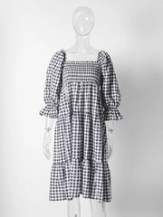 Ruffle Square Neck Puff Sleeve Beach Party Dress
