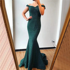 Off Shoulder Boat Neck Simple Evening Prom Dress