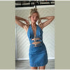 Luxury Hollow Out Halter Cowboy Robe Sleeveless Denim Mini Dress