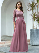 Prom A-Line Half Sleeves Tulle Lace Floor-Length Dresses