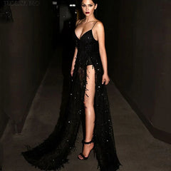 Maxi Long Dress V Neck Backless Evening Split Party Dress