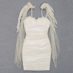 Mesh Dots Spaghetti Strap Bandage Mini Evening Party Dress
