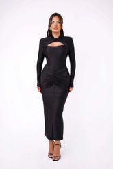 Elegant Long Sleeved Elastic Tight Bodycon Pleated Party Club Evening Dress