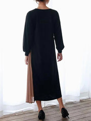 Maxi Dress Jewel Neck Casual Two Tone Convertible Pleated Dress
