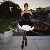 Chic Floral Design Pleated Ruffle Above Knee Swan Velvet Prom Gowns