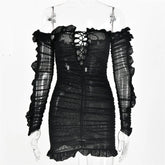 Off-Shoulder Ruffle See Through Skinny Party Bodycon Dresses