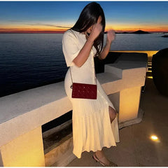 Elegant Knit Solid Single Package High Waist Short Sleeve O Neck Dresses