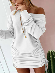 Long Sleeves Lace Up Scoop Neck Drawstring Slim Fit Sheath Bodycon Dresses