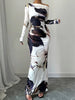 Elegant Slim Fit Printed Slanted Shoulder Long Sleeved Maxi Dress