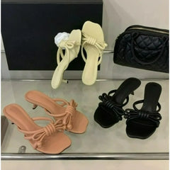 Narrow Band Slide Slipper Open Toe Slip on Low Heel