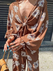 Luxury Loose Print Long Sleeve Shirt With High Waist Maxi 2 Pieces Set