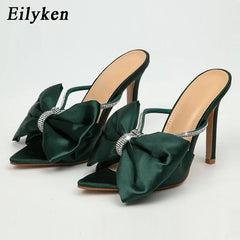 Slippers Crystal Rhinestones Bowknot Thin Heel