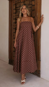 Elie Maxi Dress - Chocolate/Cream Polka Dot