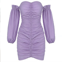 Off Shoulder Long Sleeve Draped Bodycon Dress