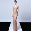 Elegant Mermaid Formal V-Neck Sequin Evening Bodycon Maxi Dress