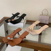 CRYSTAL Diamond Square Clip Toe Slippers Hollow Out Thin Low Heel
