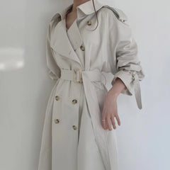 Long Trench Coat Loose Open Fork Slim High Waist Windbreakers