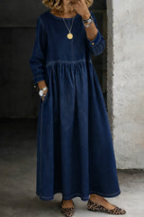 Women's Round Neck Long Sleeve Denim Dress