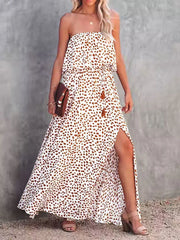 Print Long Bohemian Strapless Maxi Dress