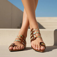 Clip Toe Flat Sandals Pointed Toe Gladiator Slippers for Light Comfort Shoes