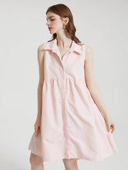 Stripe Print Sleeveless Button Lapel Dress