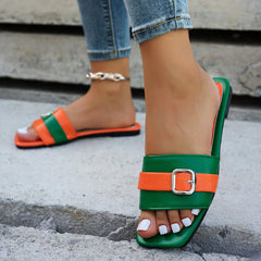 Flat Slippers Leather Square Toe Flats Flip Flops Designer Ladies Slides Sandals Shoes