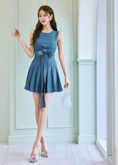 Elegant A-Line Sleeveless Pleated Simple Retro Slim Office Party Mini Dress