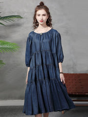 Long Mid-Calf Loose Denim Dresses