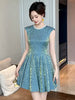 Casual Vintage Sparkly Gold Sleeveless Slim A-Line Mini Short Dress