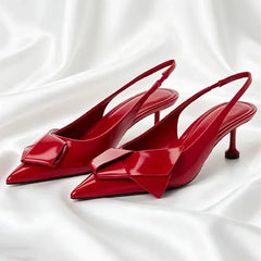 High Quality Patent Leather Pumps Pointed Toe Bow Detail High Heel