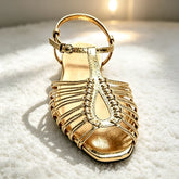 Cage Flat Sandals Metallic Finish Ankle Strap Buckle Gladiator Sandals for Girls Luxury Designer Shoes