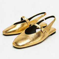 Luxury Metal Grain Design Flat Sandals Gold Silver Slingback Slippers for Girls Cute Comfortable Beach Shoe