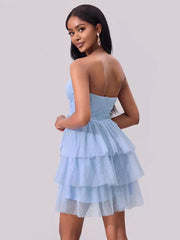 Elegant Sweetheart Neckline Tiered Ruffle Mini Party Dress